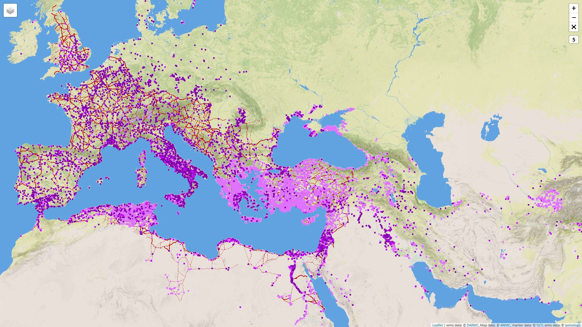Digital Atlas of Roman and Medieval Civilizations: Karte mit römischen Strassen und Städten