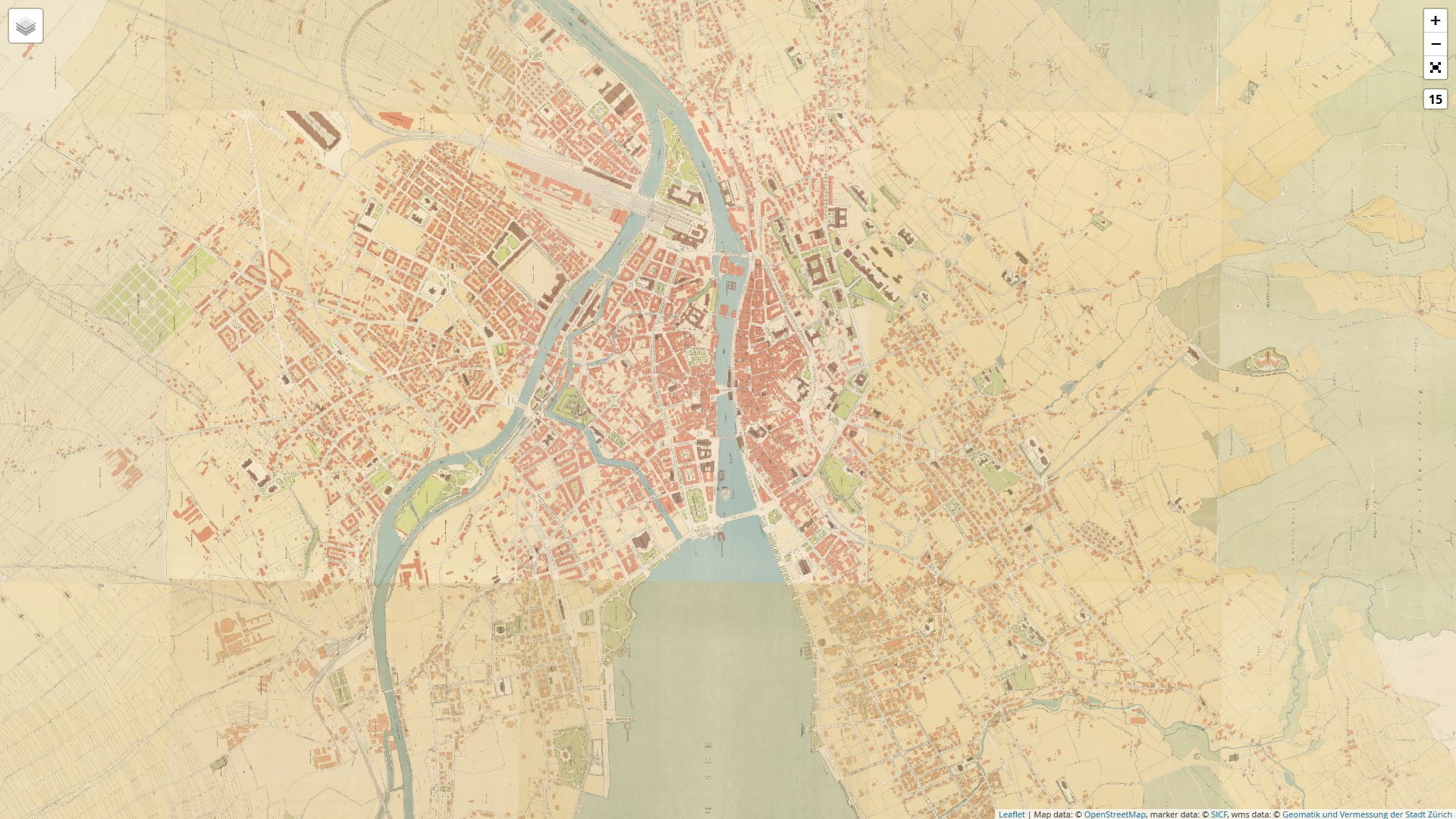 Historischer Stadtplan von Zürich von 1900