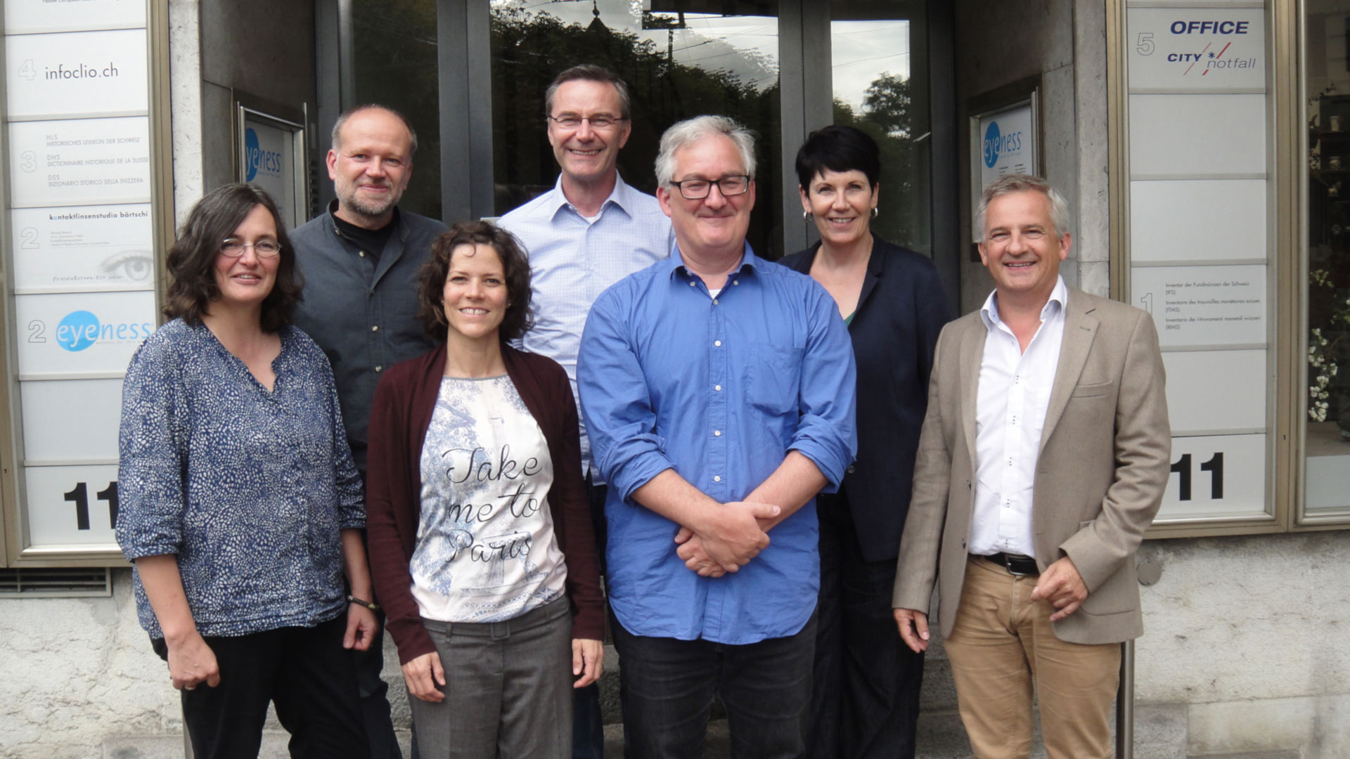 Photo de l’équipe ITMS lors d’un workshop à Berne (septembre 2017). De gauche à droite: Rahel C. Ackermann, Michael Matzke, Monika von Grünigen, Michael Nick, André Barmasse, Anne-Francine Auberson, Markus Peter (président de la commission de l’ITMS).